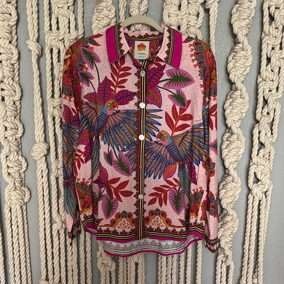 Farm rio | Macaw Scarf Shirt | Macaw Scarf Pink | M - Picture 2 of 5